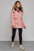 Купить Зимняя женская куртка модная с капюшоном розового цвета 589827R, фото 2
