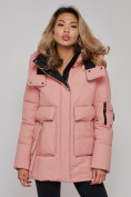 Купить Зимняя женская куртка модная с капюшоном розового цвета 589827R, фото 22