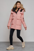 Купить Зимняя женская куртка модная с капюшоном розового цвета 589827R, фото 3