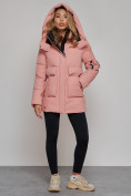 Купить Зимняя женская куртка модная с капюшоном розового цвета 589827R, фото 5