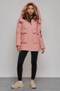 Купить Зимняя женская куртка модная с капюшоном розового цвета 589827R, фото 6