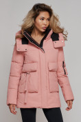 Купить Зимняя женская куртка модная с капюшоном розового цвета 589827R, фото 8