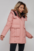 Купить Зимняя женская куртка модная с капюшоном розового цвета 589827R, фото 9