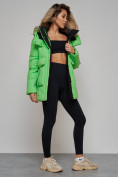 Купить Зимняя женская куртка модная с капюшоном зеленого цвета 589827Z, фото 15