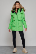 Купить Зимняя женская куртка модная с капюшоном зеленого цвета 589827Z, фото 19