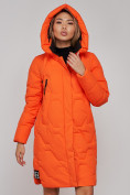 Купить Пальто утепленное молодежное зимнее женское оранжевого цвета 589899O, фото 7
