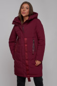Купить Пальто утепленное молодежное зимнее женское бордового цвета 59018Bo, фото 11