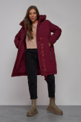 Купить Пальто утепленное молодежное зимнее женское бордового цвета 59018Bo, фото 17