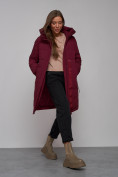 Купить Пальто утепленное молодежное зимнее женское бордового цвета 59018Bo, фото 19