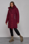 Купить Пальто утепленное молодежное зимнее женское бордового цвета 59018Bo, фото 2