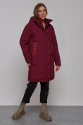 Купить Пальто утепленное молодежное зимнее женское бордового цвета 59018Bo, фото 3