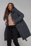 Купить Пальто утепленное молодежное зимнее женское темно-серого цвета 59018TC, фото 18