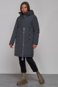 Купить Пальто утепленное молодежное зимнее женское темно-серого цвета 59018TC, фото 2