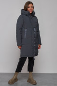Купить Пальто утепленное молодежное зимнее женское темно-серого цвета 59018TC, фото 3