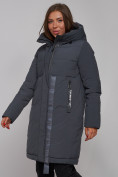 Купить Пальто утепленное молодежное зимнее женское темно-серого цвета 59018TC, фото 9