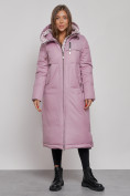 Купить Пальто утепленное молодежное зимнее женское фиолетового цвета 59120F