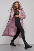 Купить Пальто утепленное молодежное зимнее женское фиолетового цвета 59120F, фото 11