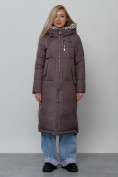 Купить Пальто утепленное молодежное зимнее женское темно-коричневого цвета 59120TK
