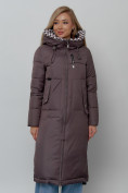 Купить Пальто утепленное молодежное зимнее женское темно-коричневого цвета 59120TK, фото 10