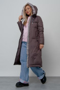 Купить Пальто утепленное молодежное зимнее женское темно-коричневого цвета 59120TK, фото 12
