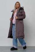 Купить Пальто утепленное молодежное зимнее женское темно-коричневого цвета 59120TK, фото 13