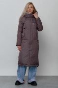 Купить Пальто утепленное молодежное зимнее женское темно-коричневого цвета 59120TK, фото 2