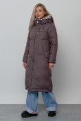 Купить Пальто утепленное молодежное зимнее женское темно-коричневого цвета 59120TK, фото 3