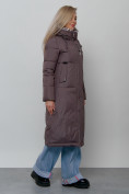 Купить Пальто утепленное молодежное зимнее женское темно-коричневого цвета 59120TK, фото 4