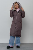 Купить Пальто утепленное молодежное зимнее женское темно-коричневого цвета 59120TK, фото 6