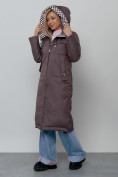 Купить Пальто утепленное молодежное зимнее женское темно-коричневого цвета 59120TK, фото 7