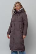 Купить Пальто утепленное молодежное зимнее женское темно-коричневого цвета 59120TK, фото 8