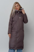 Купить Пальто утепленное молодежное зимнее женское темно-коричневого цвета 59120TK, фото 9