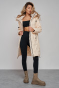 Купить Пальто утепленное молодежное зимнее женское бежевого цвета 59121B, фото 14