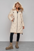 Купить Пальто утепленное молодежное зимнее женское бежевого цвета 59121B, фото 5
