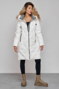Купить Пальто утепленное молодежное зимнее женское белого цвета 59121Bl, фото 2