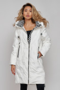 Купить Пальто утепленное молодежное зимнее женское белого цвета 59121Bl, фото 4