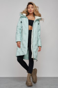 Купить Пальто утепленное молодежное зимнее женское бирюзового цвета 59121Br, фото 16