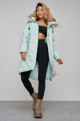 Купить Пальто утепленное молодежное зимнее женское бирюзового цвета 59121Br, фото 17