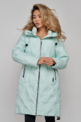 Купить Пальто утепленное молодежное зимнее женское бирюзового цвета 59121Br, фото 19