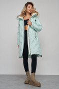 Купить Пальто утепленное молодежное зимнее женское бирюзового цвета 59121Br, фото 24