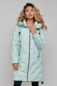 Купить Пальто утепленное молодежное зимнее женское бирюзового цвета 59121Br, фото 4