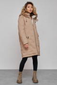 Купить Пальто утепленное молодежное зимнее женское бежевого цвета 59122B, фото 2