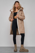 Купить Пальто утепленное молодежное зимнее женское бежевого цвета 59122B, фото 22