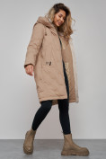 Купить Пальто утепленное молодежное зимнее женское бежевого цвета 59122B, фото 24