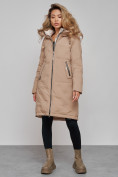 Купить Пальто утепленное молодежное зимнее женское бежевого цвета 59122B, фото 3