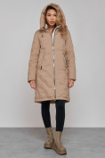 Купить Пальто утепленное молодежное зимнее женское бежевого цвета 59122B, фото 5