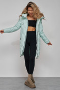 Купить Пальто утепленное молодежное зимнее женское бирюзового цвета 59122Br, фото 18