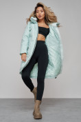Купить Пальто утепленное молодежное зимнее женское бирюзового цвета 59122Br, фото 19