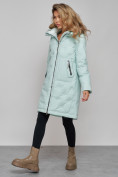 Купить Пальто утепленное молодежное зимнее женское бирюзового цвета 59122Br, фото 3