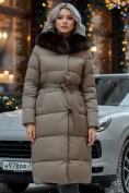 Купить Пальто женское зимние с мехом песец люкс класса коричневого цвета 611_1K